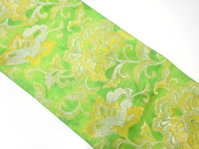 JAPANESE KIMONO / ANTIQUE FUKURO OBI / WOVEN CHINESE FLOWERS